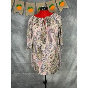 LILDY Drawstring Tie TUNIC Womens L / XL Multi Color Floral Pullover Polyester